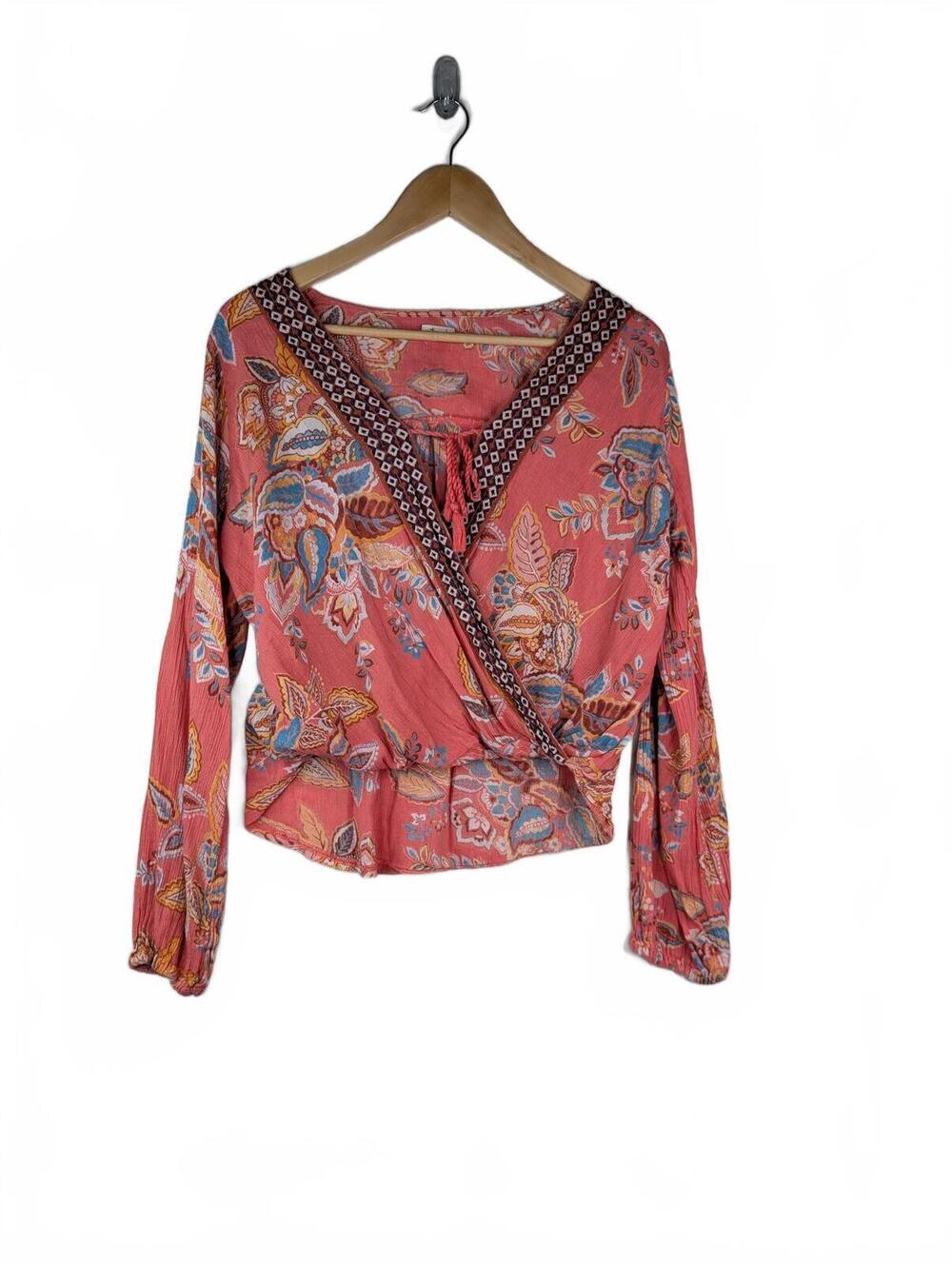 Hollister Boho Multicolor Floral Wrap Blouse Women's Small